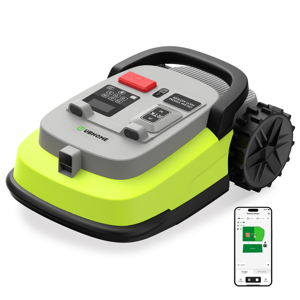 UBHOME M10 Robotic Lawn Mower Bundle with One Reference Station | Automatic Front/Back Yard Mowing